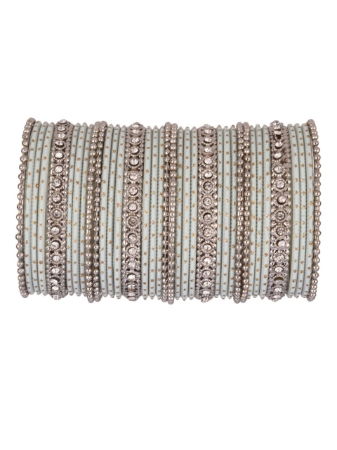 

Efulgenz Set of 36 Silver-Toned Crystal Studded Bangle Set