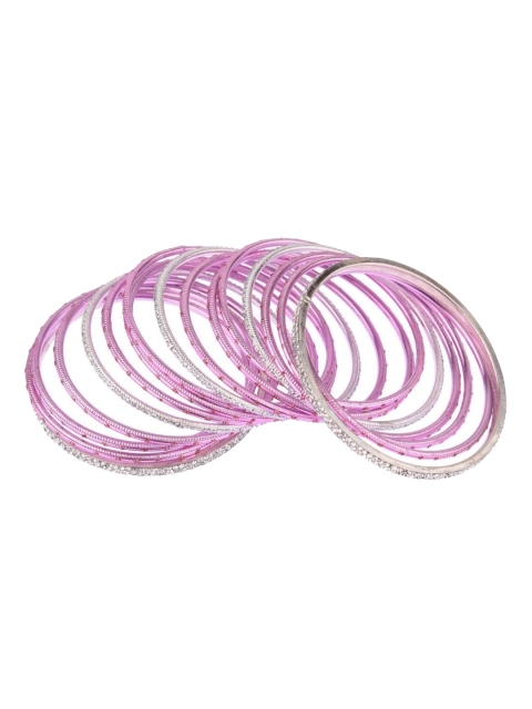 

Efulgenz Women Set of 34 Pink & Silver crystals-studded Bangles