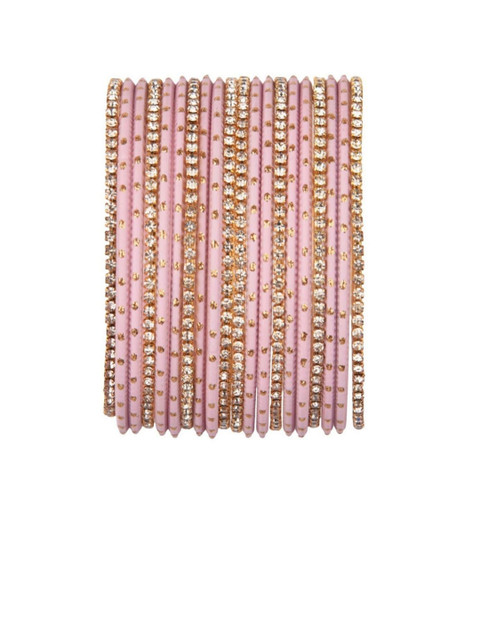 

Efulgenz Set Of 20 Gold & Pink Embellished Bangles