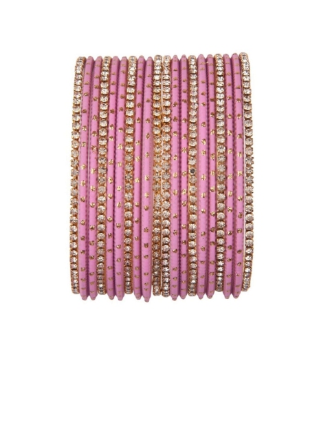 

Efulgenz Set Of 20 Pink Gold-Toned Crystal-Studded Bangles