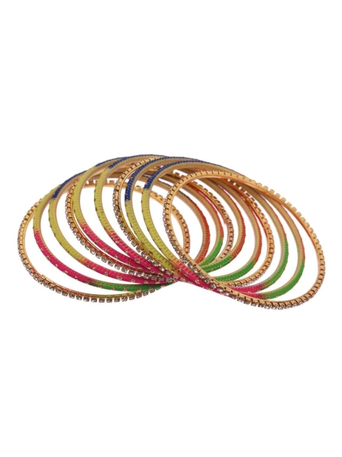 

Efulgenz Set Of 20 Orange & Blue Embellished Classic Fashion Bangles
