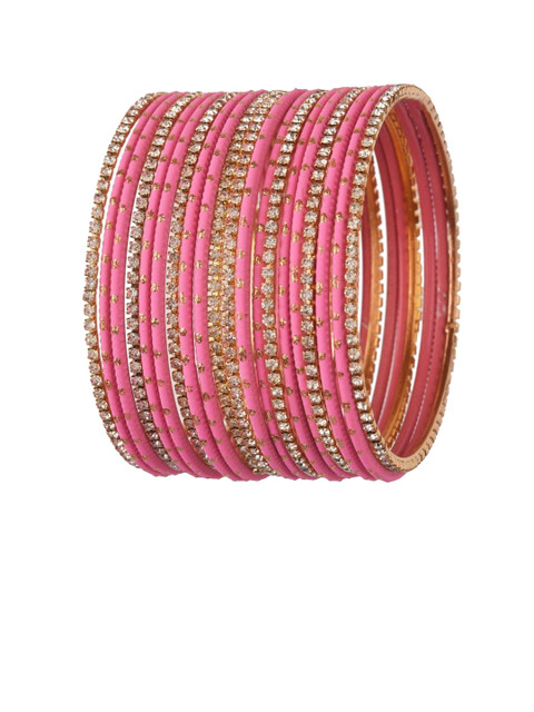 

Efulgenz Set Of 20 Pink CZ Crystals Studded Bangle