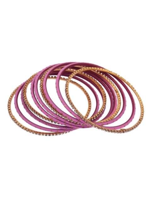 

Efulgenz Set Of 20 Gold-Toned & Pink Embellished Bangles