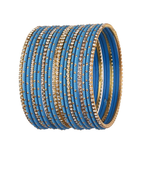 

Efulgenz Set Of 20 Turquoise Blue & White Crystal Studded Bangle