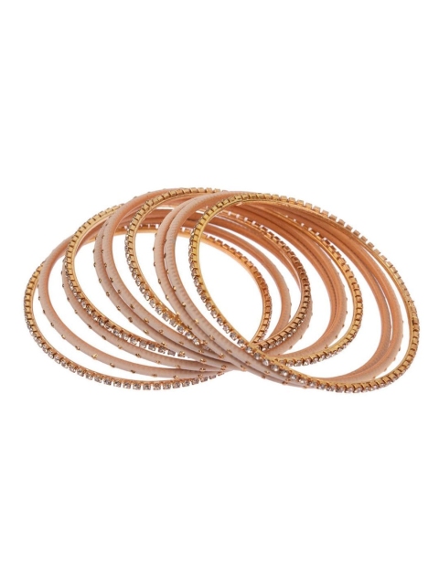 

Efulgenz Set Of 20 Cream-Coloured White Crystal-Studded Antique Bangles
