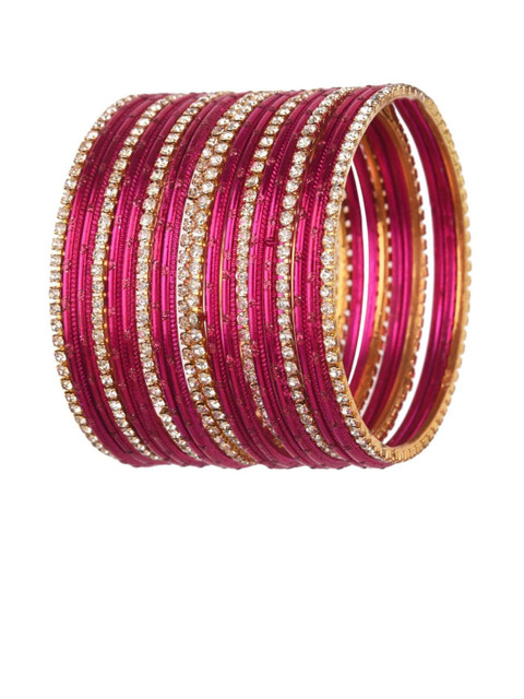 

Efulgenz 20 Pieces Magenta & Gold-Toned Crystal Bangle Set