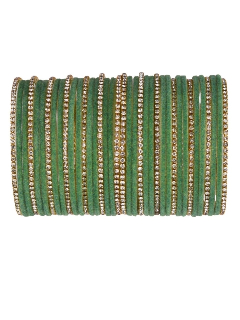 

Efulgenz Set Of 38 Gold-Toned Green Crystal Studded Bangle Set