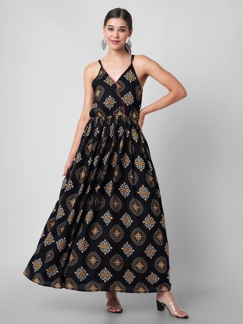 

DAEVISH Black Ethnic Motifs Rayon Maxi Dress