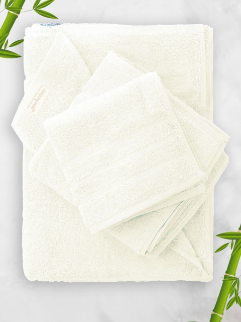 

Sleeping Owls Set Of 3 Cream-Coloured Solid 600 GSM Bamboo Towels Set