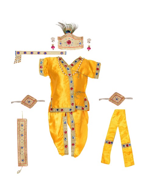 

ahhaaaa Boys Yellow Embroidered Empire Kurti with Trousers & With Dupatta
