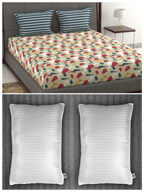 

Trident Set of 120 TC Queen Bedsheet with 2 Pillow Covers and 2 Pillows, Beige