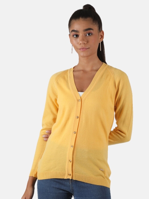 

Monte Carlo Women Yellow Solid V Neck Cardigan