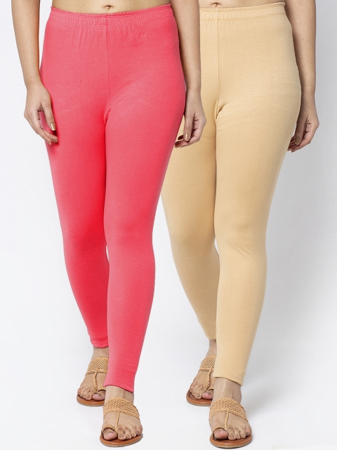 

Jinfo Women Pack Of 2 Solid Ankle-Length Leggings, Beige