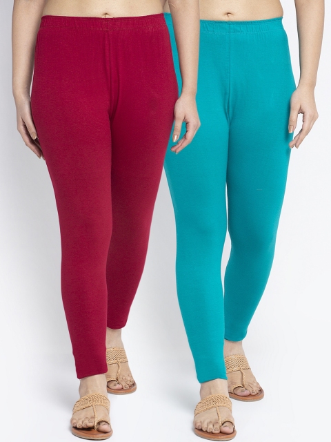 

Jinfo Women Pack Of 2 Solid Ankle-Length Leggings, Maroon