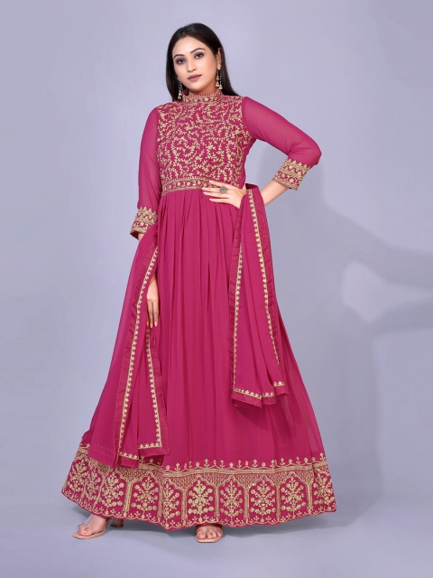 

kasee Red Embroidered Georgette Maxi Dress With Dupatta