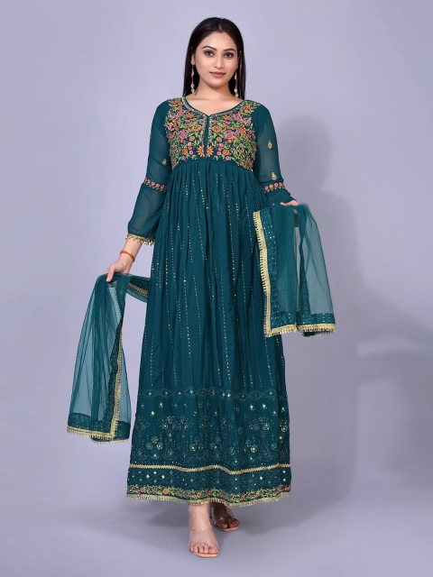 

kasee Blue Ethnic Motifs Georgette Maxi Dress