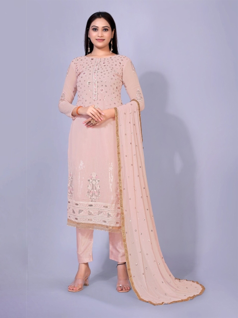 

kasee Peach-Coloured Floral Georgette Midi Dress