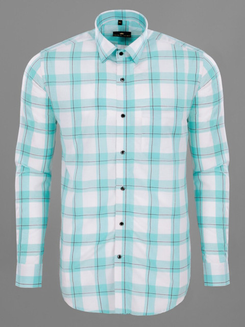 

FRENCH CROWN Men Blue Standard Windowpane Checks Checked Cotton Casual Shirt