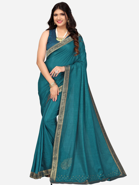 

KALINI Blue & Gold-Toned Zari Saree