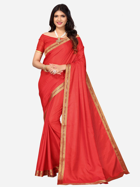 

KALINI Red & Gold-Toned Zari Saree
