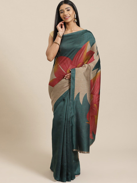 

MOKSHA DESIGNS Teal & Maroon Floral Pure Silk Saree