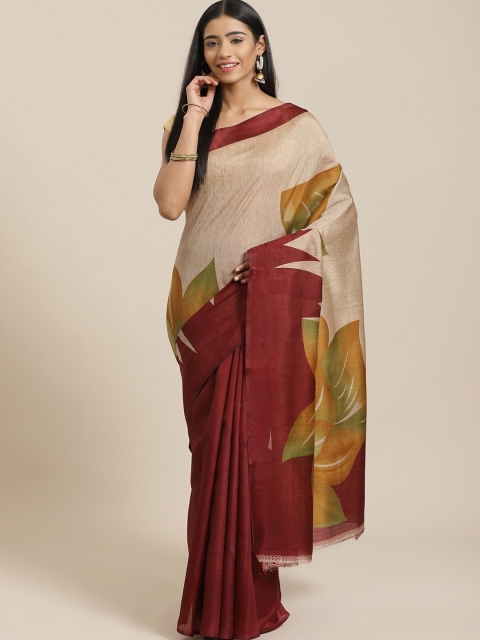 

MOKSHA DESIGNS Maroon & Beige Floral Pure Silk Saree