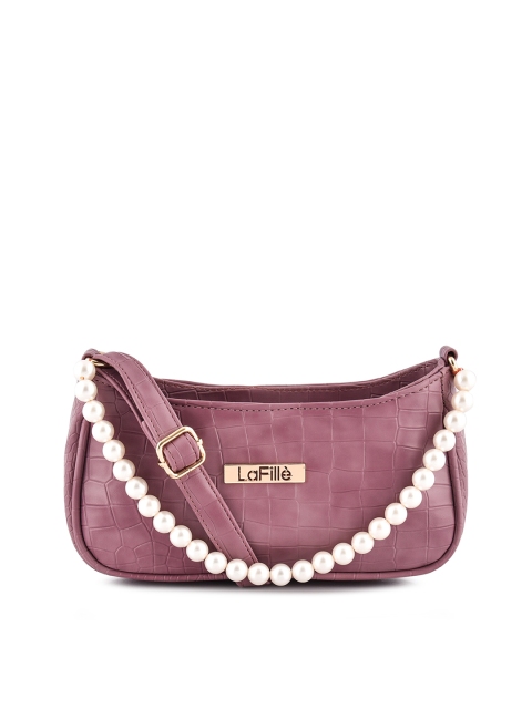 

LaFille Purple Geometric PU Structured Sling Bag with Applique