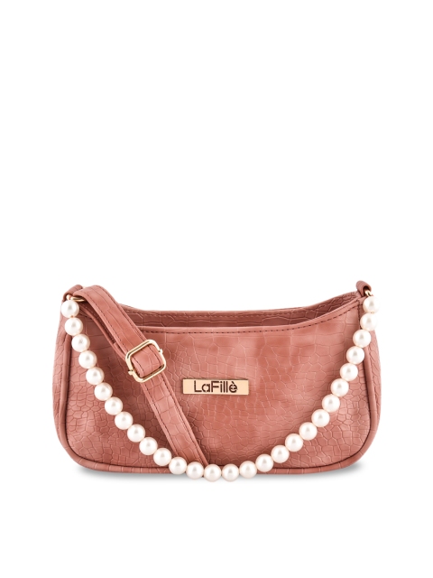 

LaFille Peach-Coloured Geometric PU Structured Sling Bag