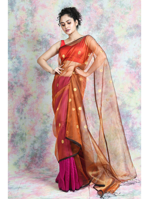 

Arhi Orange & Gold-Toned Woven Design Pure Silk Saree