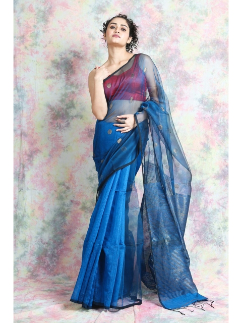 

Arhi Women Blue & Gold-Toned Woven Design Pure Silk Saree