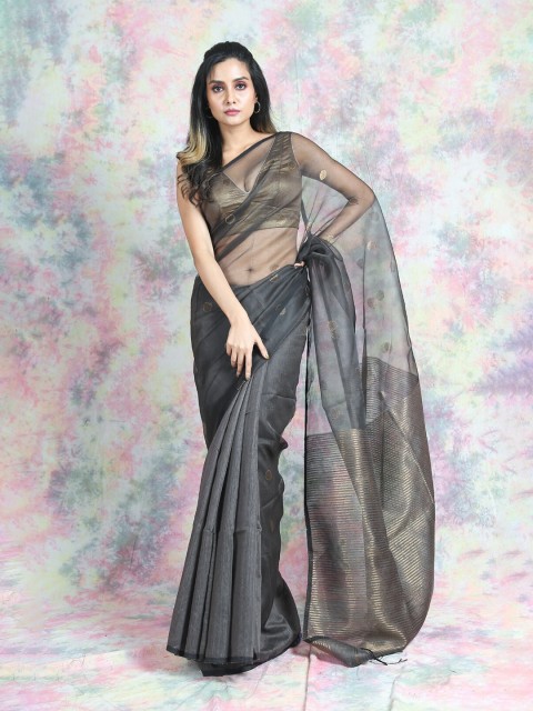 

Arhi Black & Gold-Toned Woven Design Zari Pure Silk Saree