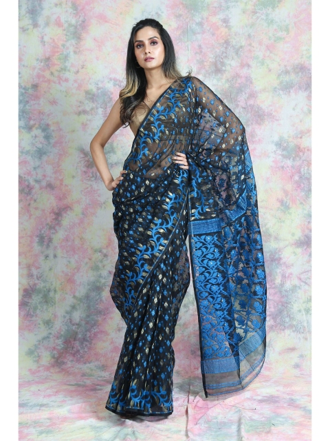 

Arhi Black & Blue Woven Design Silk Cotton Jamdani Saree