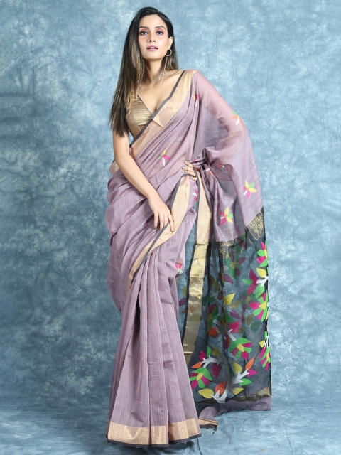 

Arhi Mauve & Gold-Toned Woven Design Zari Saree