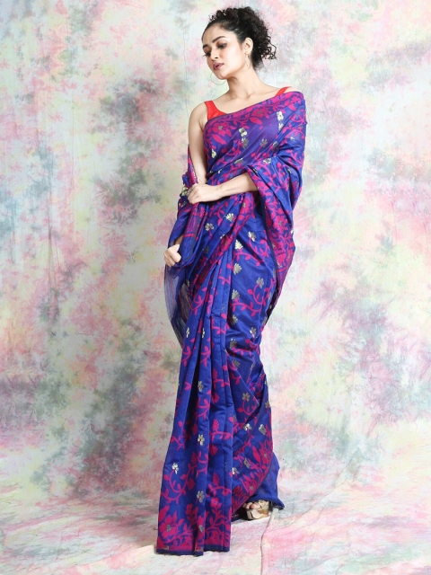 

Arhi Blue & Pink Woven Design Silk Cotton Jamdani Saree