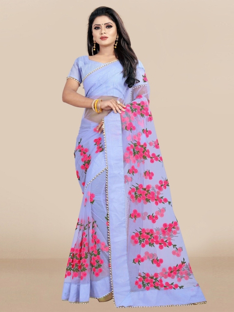 

JSItaliya Grey & Pink Embellished Embroidered Net Saree