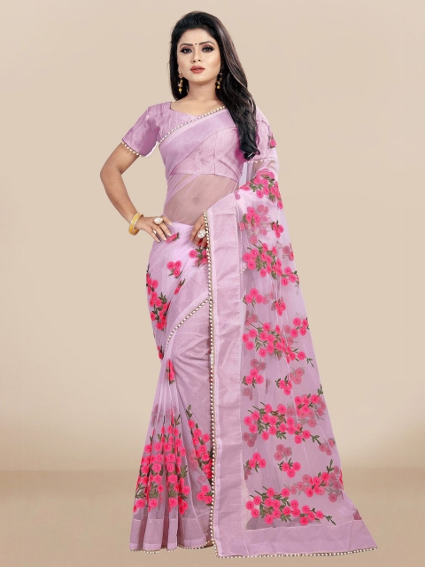 

JSItaliya Pink & Red Embellished Embroidered Saree