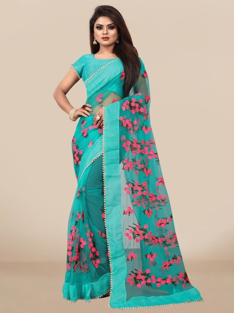

JSItaliya Green & Pink Floral Embroidered Saree
