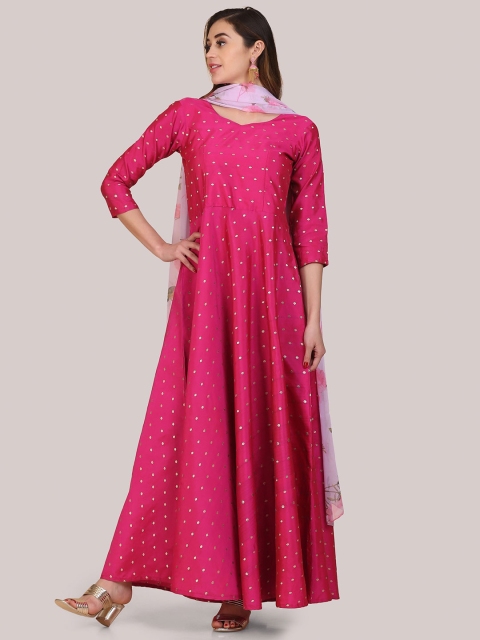 

Atsevam Pink Jacquard Ethnic Taffeta Silk Gown Dress with Dupatta