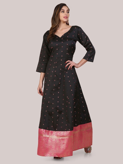 

Atsevam Black & Red Floral Jacquard Ethnic Gown Maxi Dress