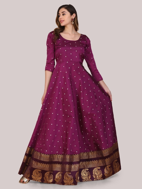 

Atsevam Purple & Gold-Toned Ethnic Motifs Jacquard Ethnic Maxi Dress