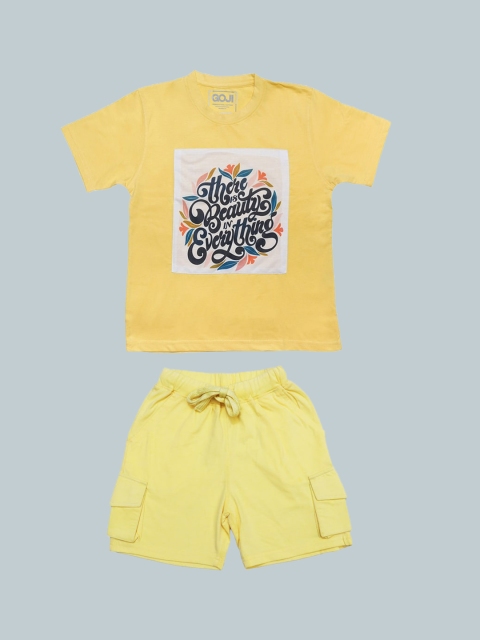 

GOJI Unisex Kids Yellow & White Printed Night suit