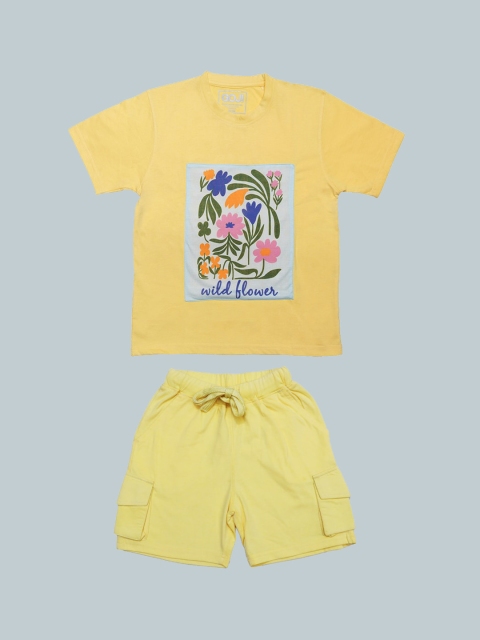 

GOJI Unisex Kids Yellow & Pink Printed Night suit