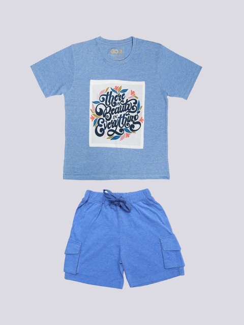 

GOJI Unisex Kids Blue & Black Printed Night suit