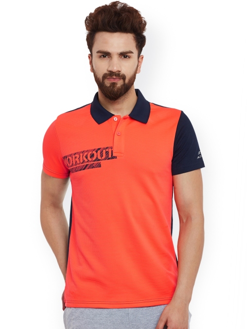 

Alcis Men Orange & Navy Workout Performance Solid Polo Collar T-shirt