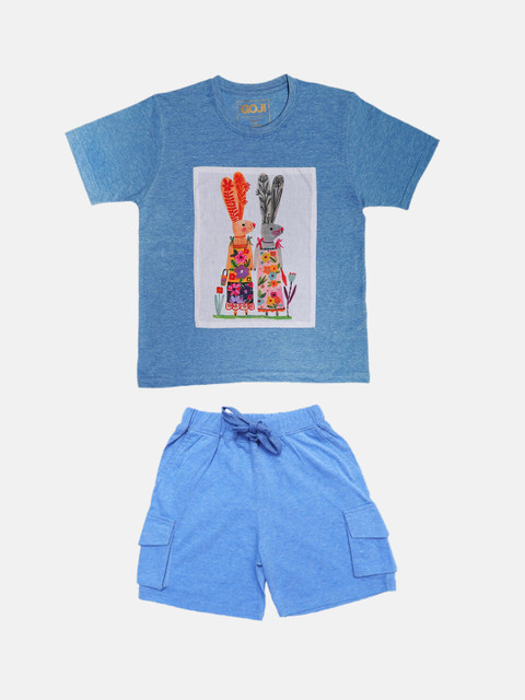 

GOJI Unisex Kids Blue & White Printed Night suit GCR322