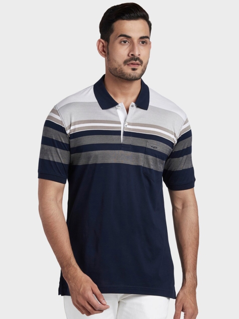 

ColorPlus Men Blue & White Striped Polo Collar T-shirt