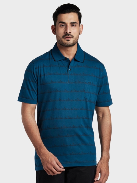 

ColorPlus Men Blue & Black Printed Polo Collar Regular Fit T-shirt