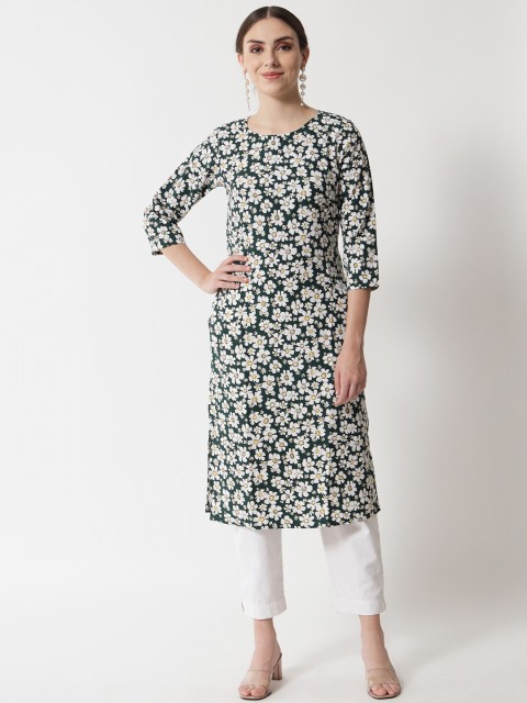 

VAANI CREATION Women Green & White Floral Printed Kurta