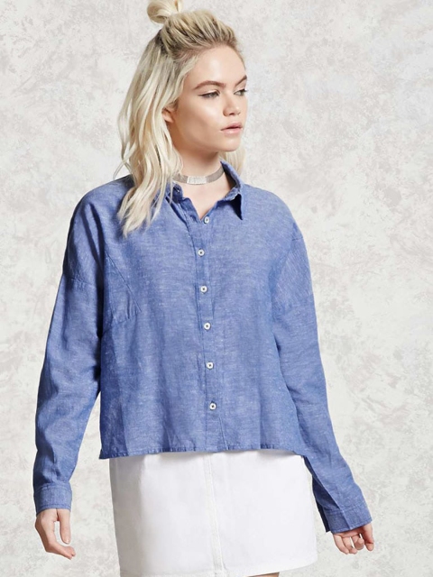 

FOREVER 21 Women Blue Regular Fit Solid Casual Shirt