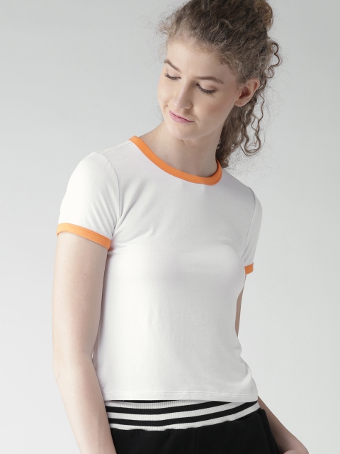 

FOREVER 21 Women White Solid Round Neck T-shirt